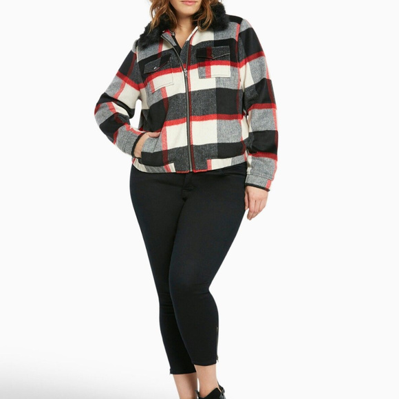 Torrid Plaid Bomber Jacket Coat Faux Fur - Picture 4 of 4